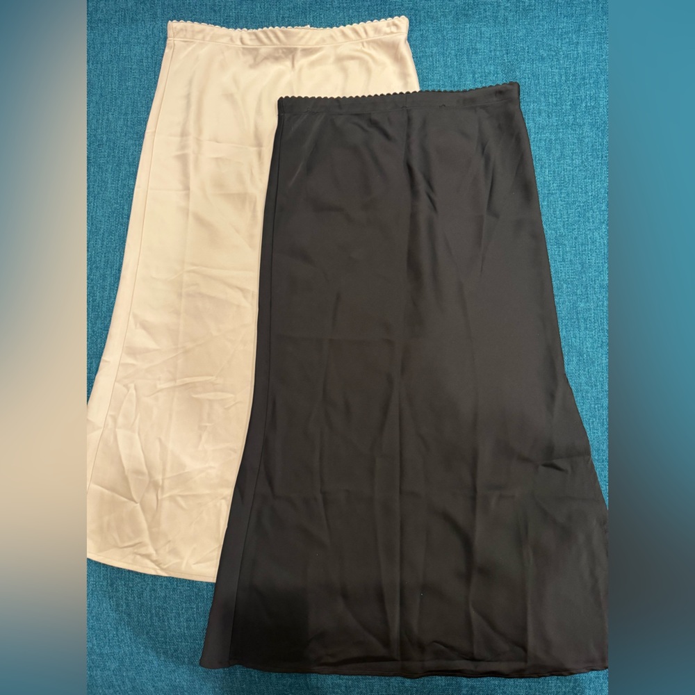 Black and Cream Satin feel Midi Skirt Set of 2